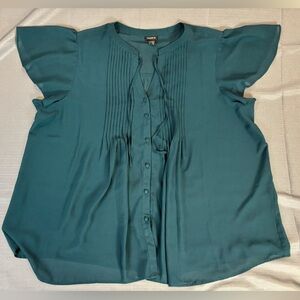 Torrid Teal Chiffon Blouse Size 3 3X Pintuck Pleated Work Top Emerald Green